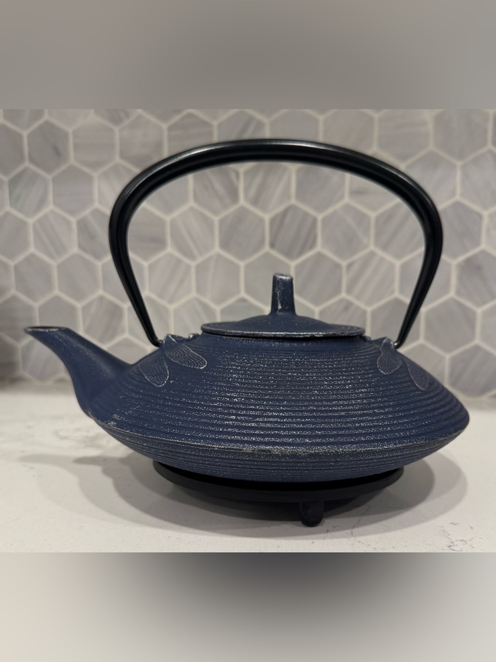Teavana Dragonfly Cast Iron Teapot Blue Japan w/ Lid Infuser Trivet 4 Piece Set